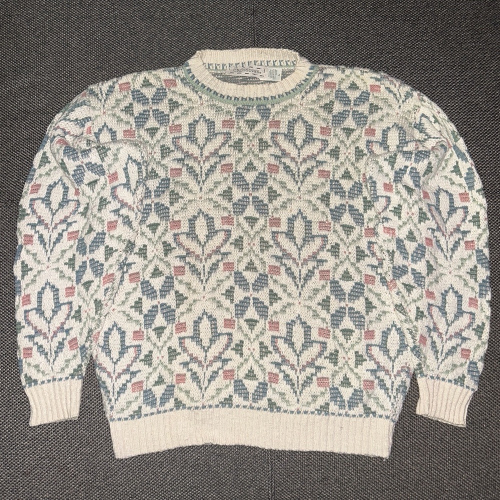 Vintage 80s Geometric Patterned Knit Sweater - Picture 2 of 4